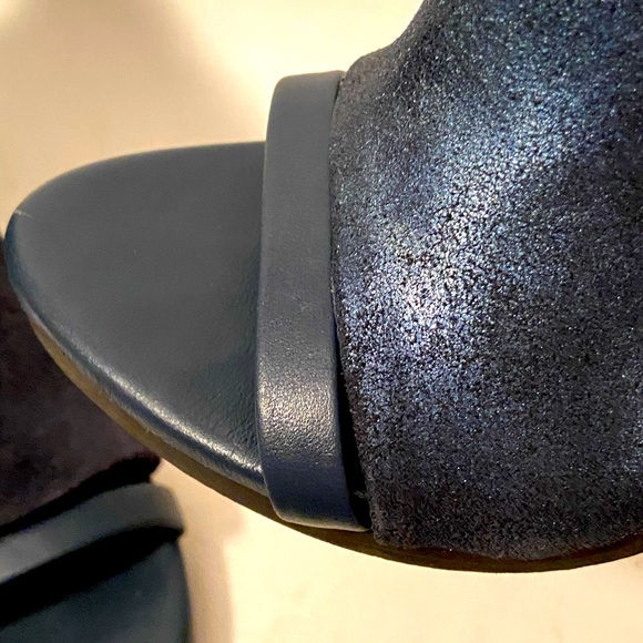 Finery London Open Toe Navy Wet Metallic Leather Booties Block High Heels 38/7.5 - Picture 6 of 9